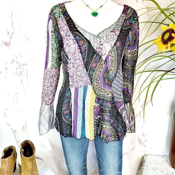 Lindi silk colorful patchwork top - Picture 3 of 7